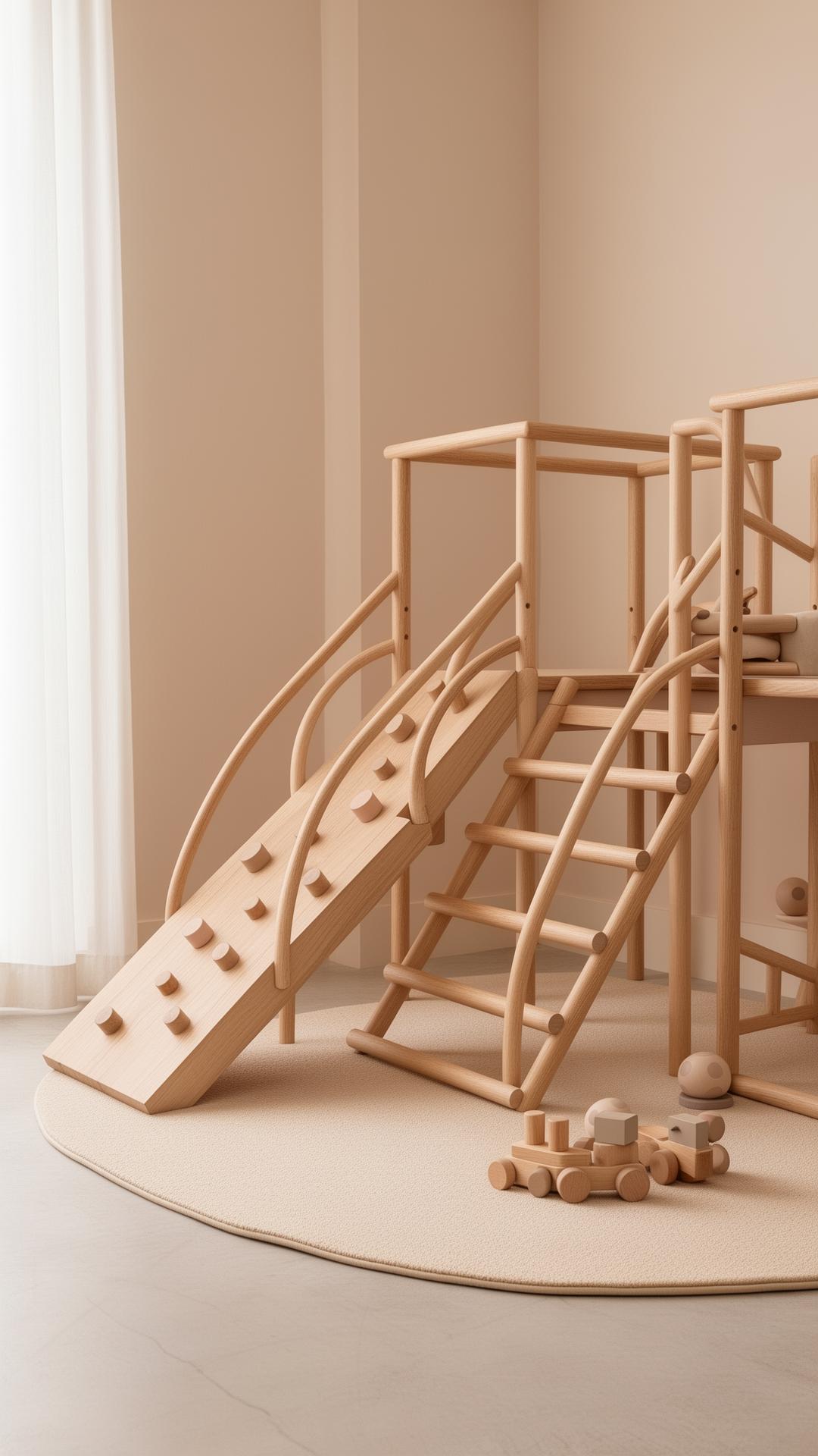Estructura de juego Montessori en madera clara